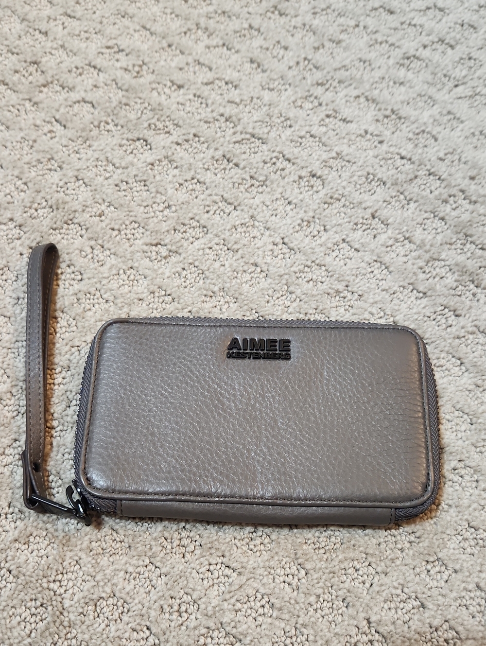 Aimee Kestenberg Gray Pebbled Leather Wristlet Wallet Clutch